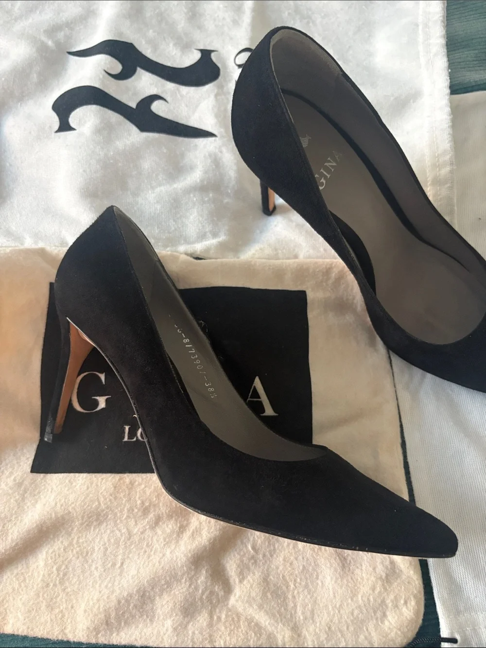 Gina London Black Suede Pointed-Toe Pumps with Slim Heel